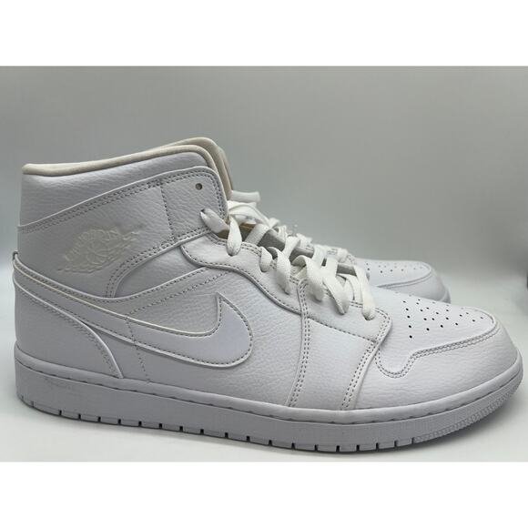 Nike Air Jordan 1 Mid Triple White 554724-129 Men's Shoe 14 NEW